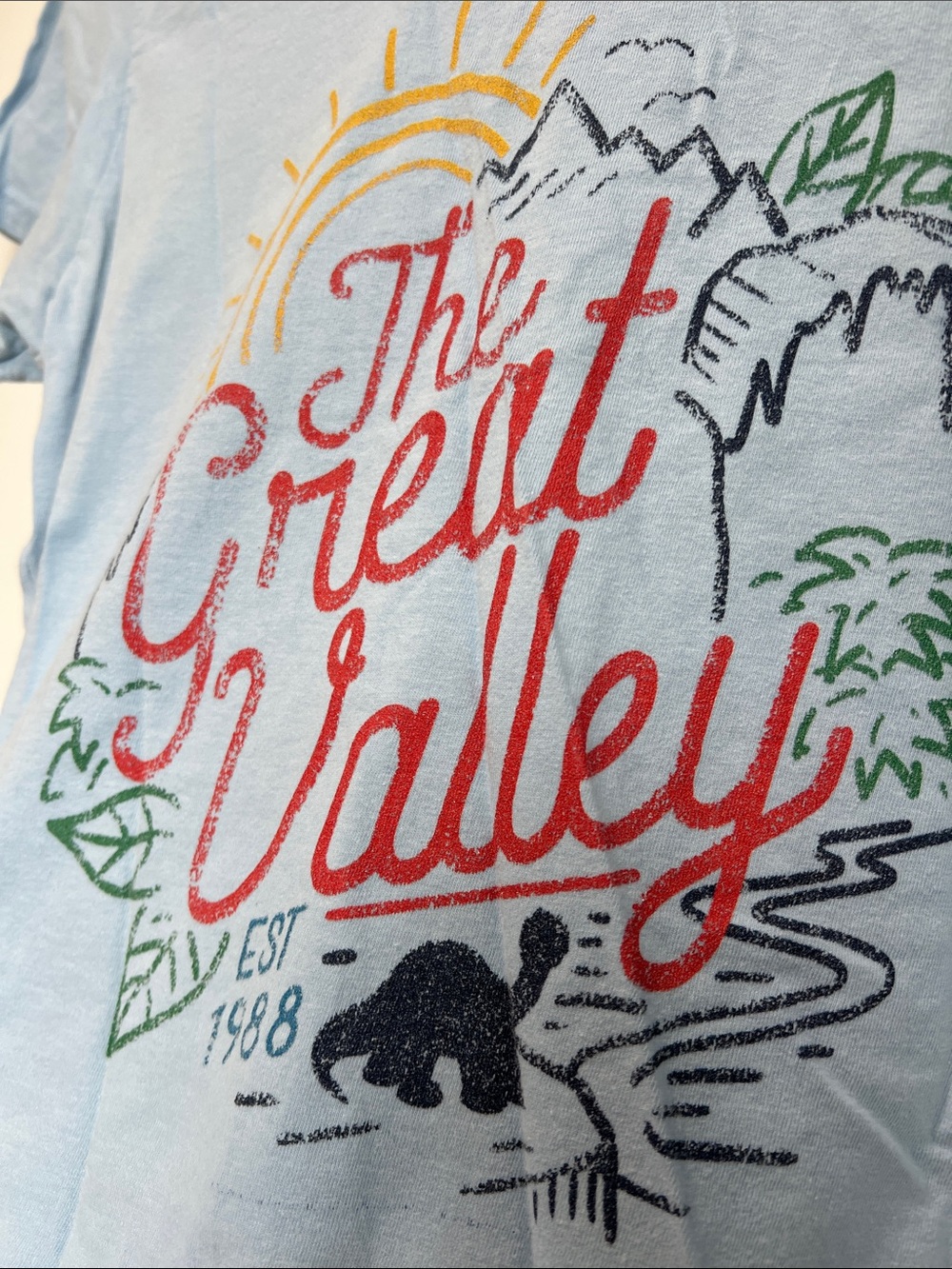Universal Light Blue V-Neck 'The Great Valley' Graphic Tee